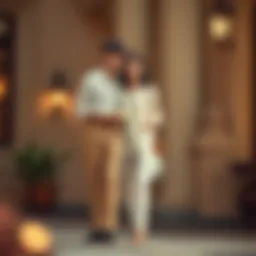 Elegant tunic paired with tailored pants for a wedding setting