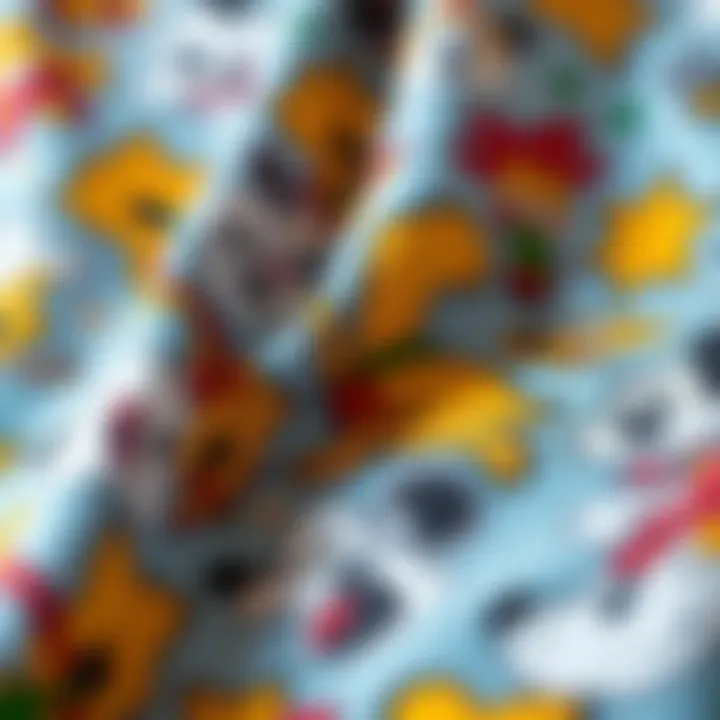 Intricate Cartoon Character Patterns A close-up of a fabric pattern featuring popular cartoon characters, highlighting the design details.