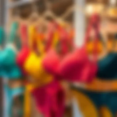 Vibrant Color Options for High-Waisted Bikinis Vibrant color options for high-waisted bikinis displayed on hangers