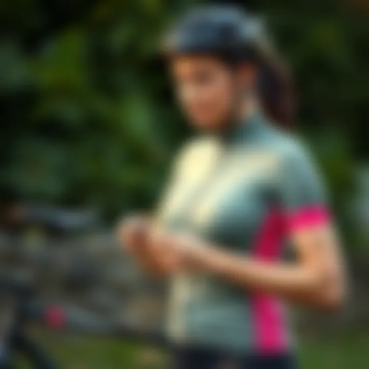 Ensuring a Perfect Fit for Cycling Comfort A cyclist adjusting her bike jersey for a perfect fit