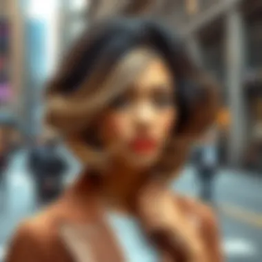 Chic Presentation of a Styled Wig An individual showcasing a beautifully styled wig in a chic urban setting