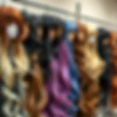 Diverse Selection of Quality Wigs A variety of high-quality wigs displayed on a stylish rack