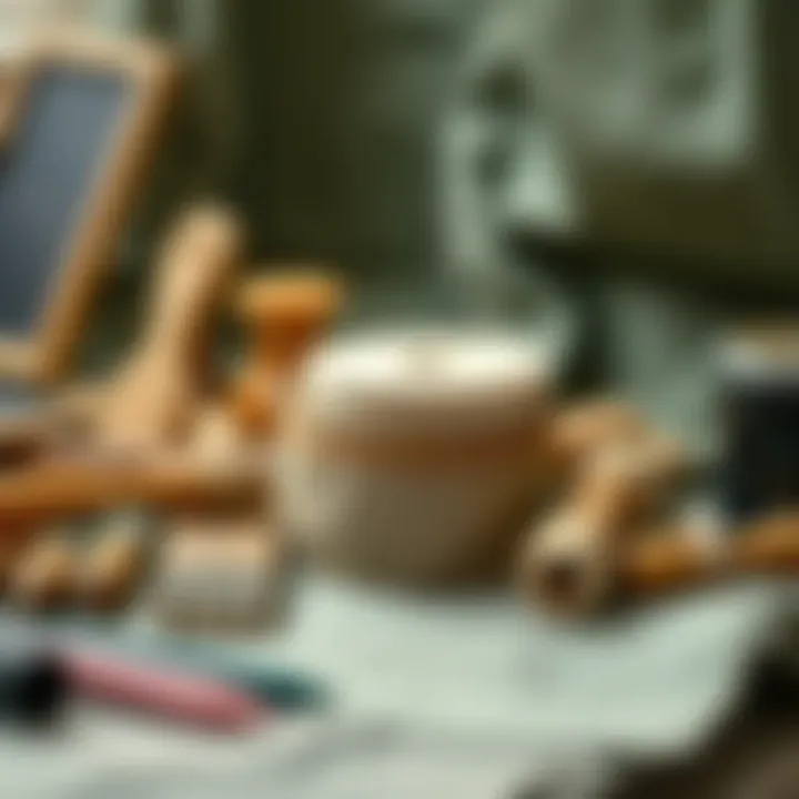 Close-up of various materials used in painting aprons