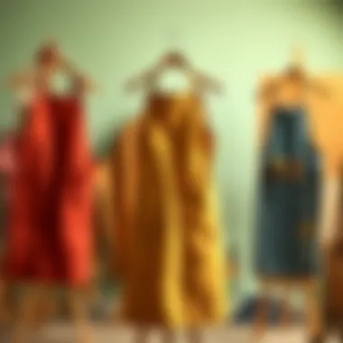 A collection of uniquely designed painting aprons displayed artistically