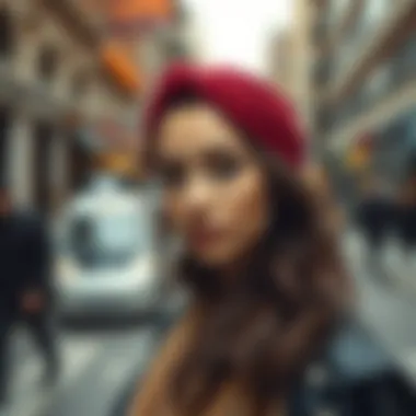 Model showcasing a chic headband in urban setting
