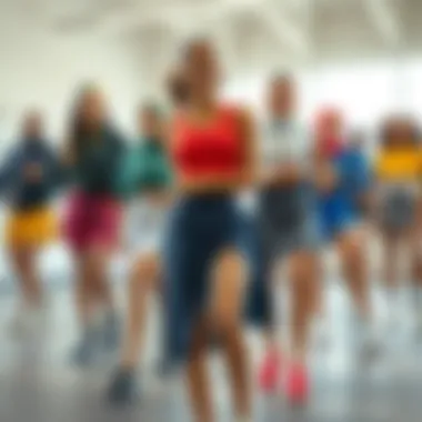 Diverse Group in Athletic Modest Skirts A diverse group of individuals showcasing modest sport skirts in an athletic setting