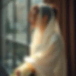 Elegant silk shawl draped over a bridal gown