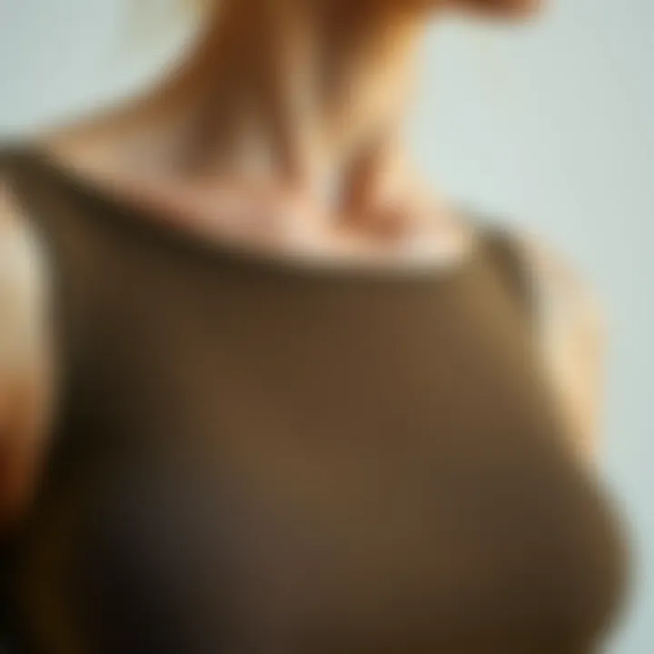 Close-up of the fabric texture of a scoop neck unitard showcasing sustainable materials