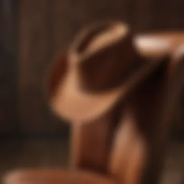 A stylish brown cowboy hat elegantly placed on a vintage wooden chair