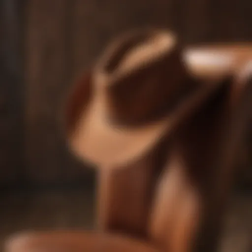 A stylish brown cowboy hat elegantly placed on a vintage wooden chair