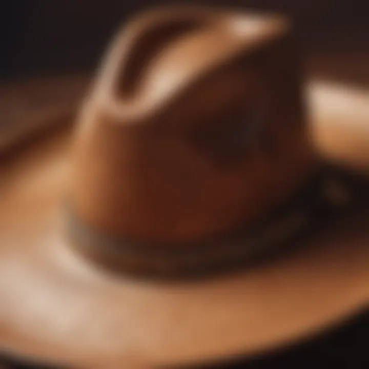 Close-up of a textured brown cowboy hat showcasing intricate details