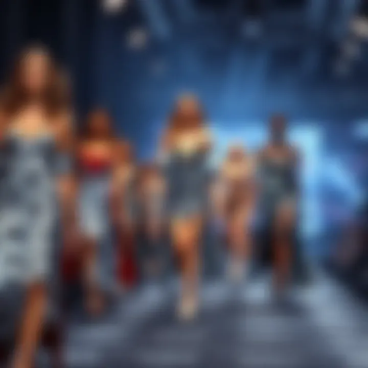 Fashion Runway with Paw Print Motifs A fashion runway showcasing designs featuring paw print motifs