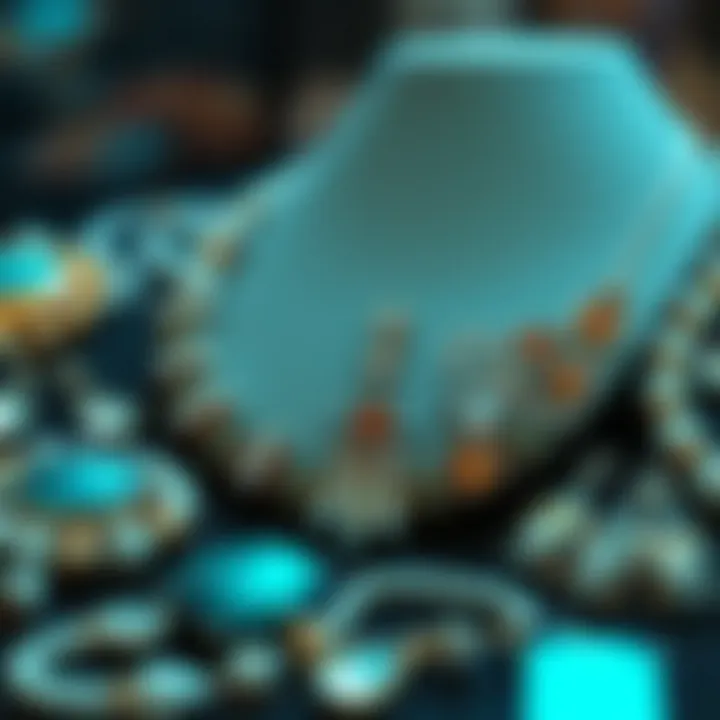 Diverse Materials in Jewelry Design A beautifully arranged display of various elegant necklace and earring sets highlighting diverse materials.