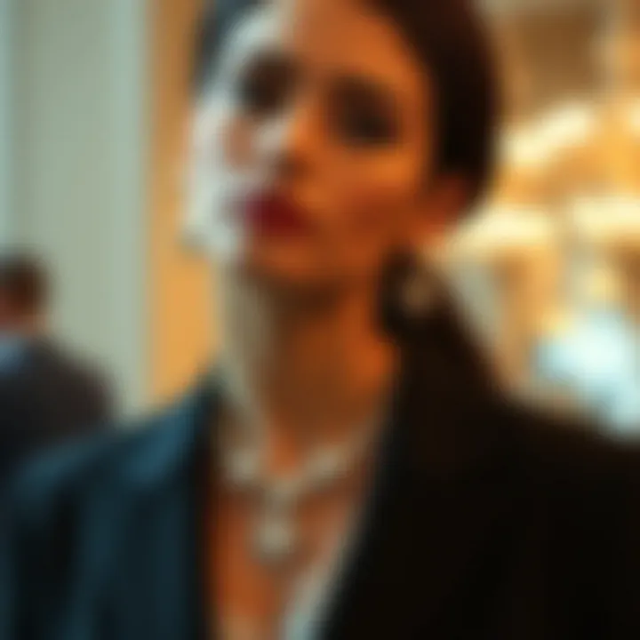 Elegance in Fashion Context An elegant necklace and earring set accessorizing a formal outfit, showcasing their impact on fashion.