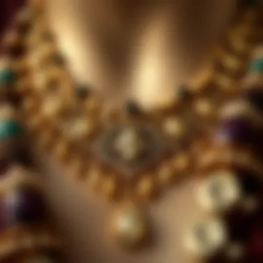 Intricate Craftsmanship in Jewelry Close-up view of an intricately designed necklace and earring set showcasing detailed craftsmanship.