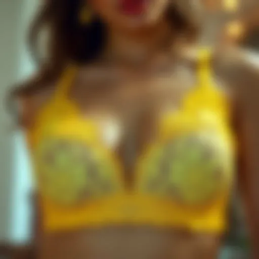 Elegant yellow lace bralette with delicate floral patterns