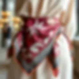 A close-up of a beautifully patterned waist scarf draped elegantly around a waist