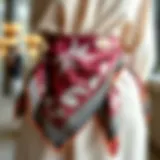 Detailed View of a Stylish Waist Scarf A close-up of a beautifully patterned waist scarf draped elegantly around a waist