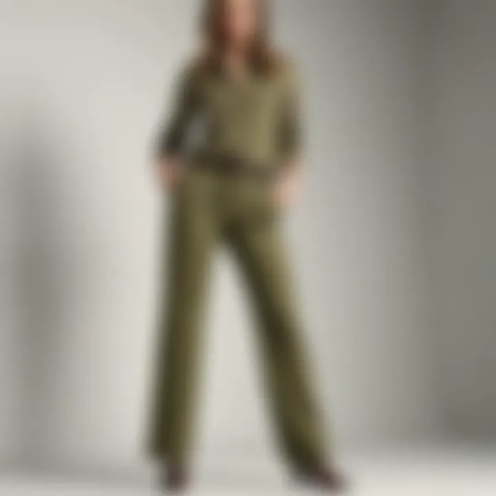 A versatile wardrobe layout with olive green straight leg pants as a focal piece.