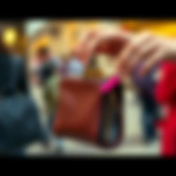 Stylish small coin purse being used in a fashion setting