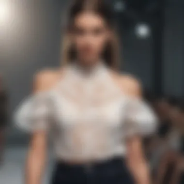 Shoulder lace top showcased in a fashion runway