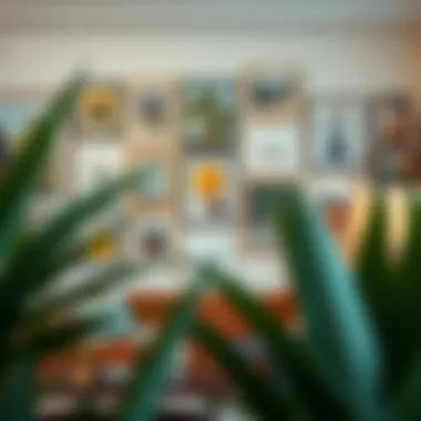 A stylish gallery wall with an eclectic mix of artwork and frames