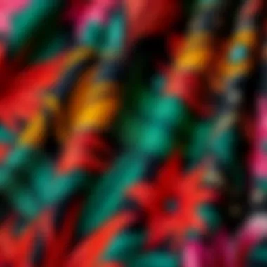 Detail of Tropical Fabric Patterns Close-up of fabric texture showcasing intricate tropical patterns