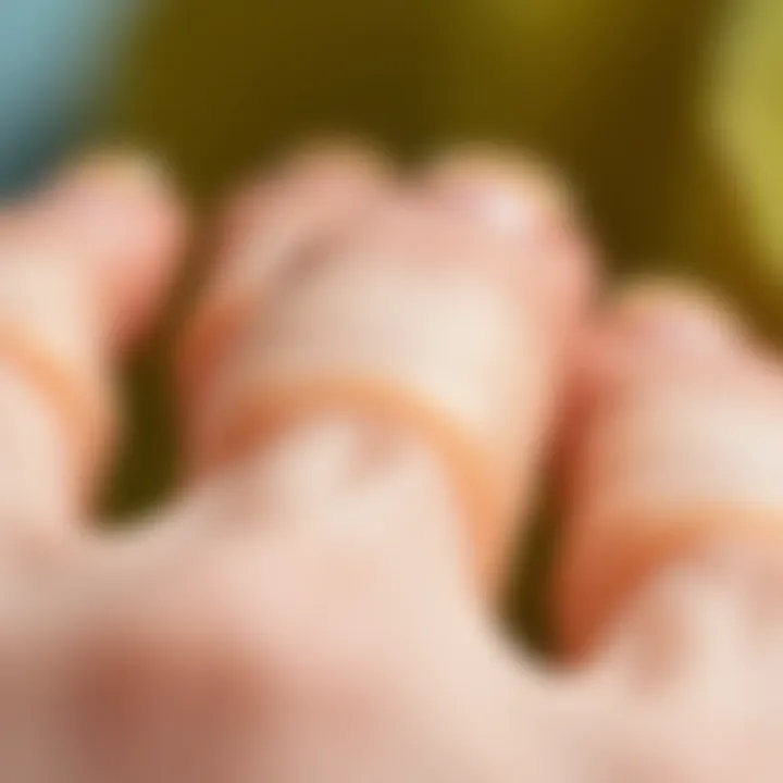 A close-up view of silicone finger cots showcasing their texture and flexibility