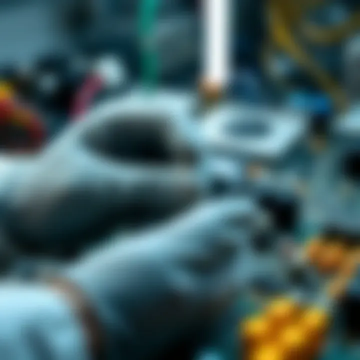 A silicone finger cot being used in an electronics assembly, demonstrating its grip enhancement