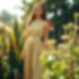 Elegant scrunch waist dress in a garden setting