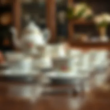 Showcasing Vintage Elegance on Display Vintage cup and saucer sets arranged on a polished table