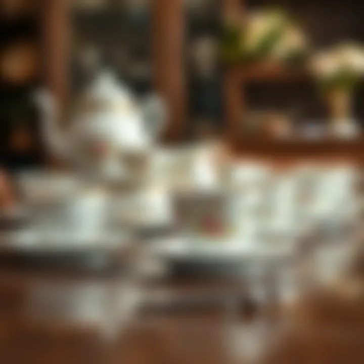 Showcasing Vintage Elegance on Display Vintage cup and saucer sets arranged on a polished table