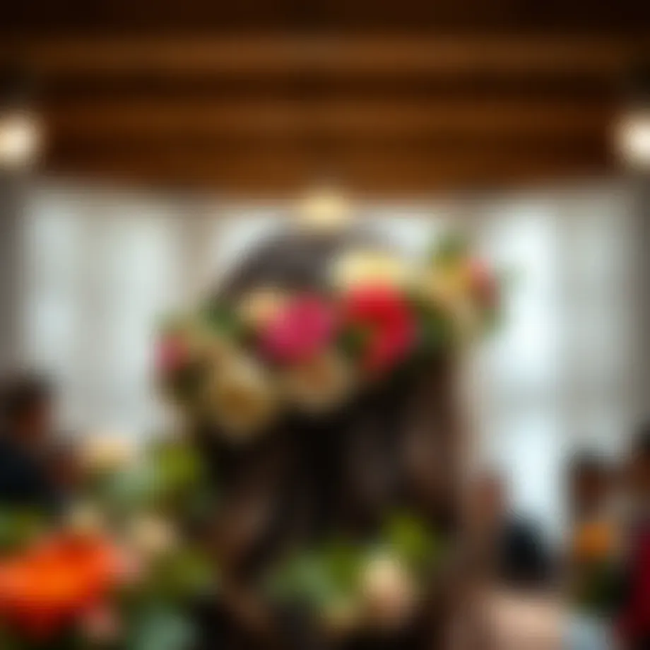 A beautifully crafted floral headband adorned with seasonal blooms and greenery