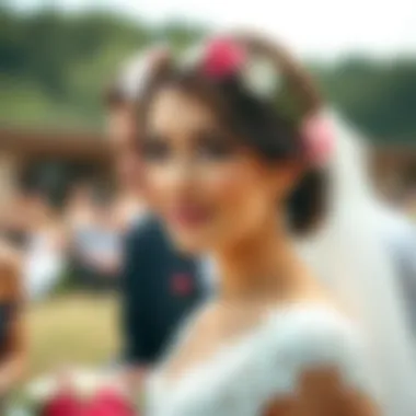 Bridal Elegance Enhanced An elegant bride wearing a floral headband that complements her wedding attire