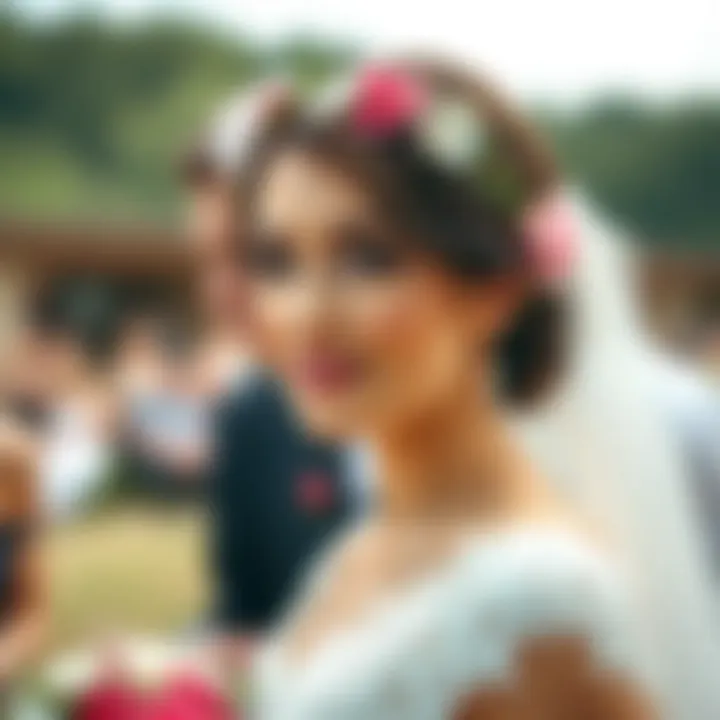 Bridal Elegance Enhanced An elegant bride wearing a floral headband that complements her wedding attire
