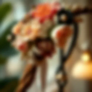 Close-Up of Unique Craftsmanship A close-up of a handmade floral headband featuring unique elements and details