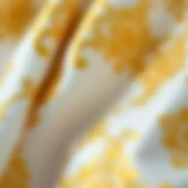 Intricate Patterns and Texture of White and Gold Fabric Close-up of fabric texture and intricate patterns on a shower curtain