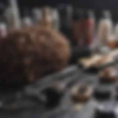 Essential Products for Wig Maintenance A close-up of wig maintenance products and tools