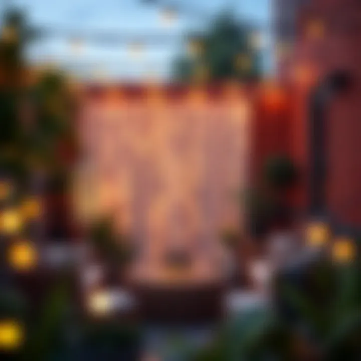 Stylish outdoor patio adorned with window curtain string lights for evening gatherings