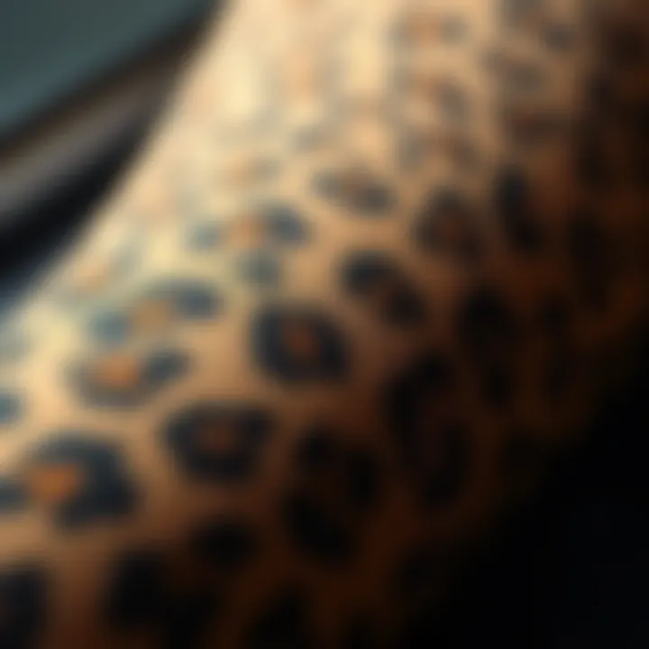 Close-up of leopard print fabric showcasing its texture and pattern