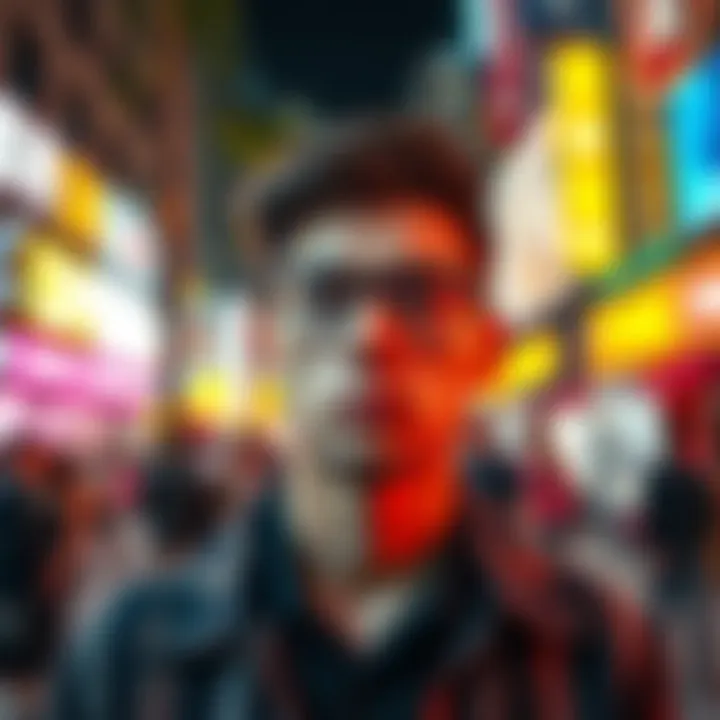 Y2K Glasses in Urban Fashion Fashionable individual wearing Y2K glasses in a vibrant urban setting