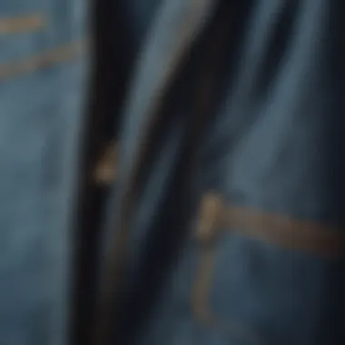 Close-up of a zippered jean jacket showcasing its fabric texture